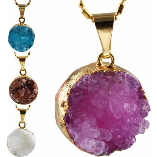 SUNYIK Green/Blue/White Crystal Geode Cluster Druzy Round Charm Pendant Bead (Free Chain)