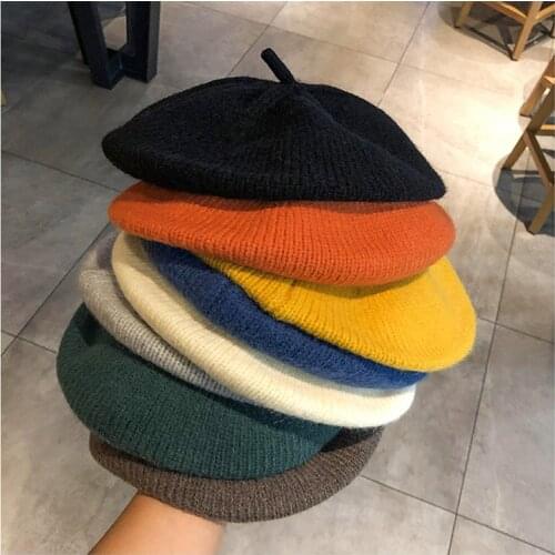 Lady spring Winter Berets Hat Fashion style hat Women Wool knitting Berets Solid Color Caps Female Bonnet Warm Walking Cap