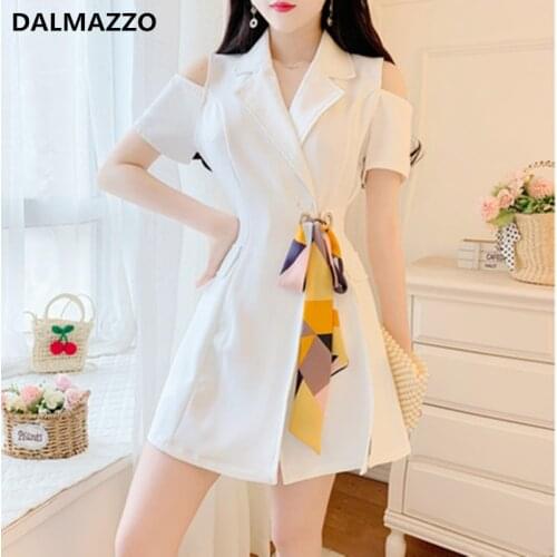 High-End Designer 2021 Summer Womens Suits Clothes Turn Down Collar Leakage Shoulder Suit Dress + Short Pants 2 Pieces Sets