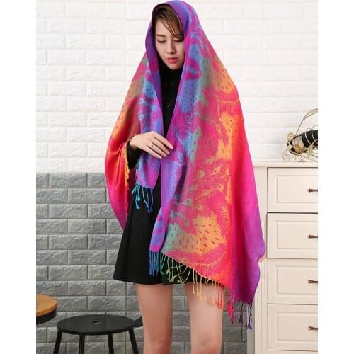 Womens Ethnic Style tassel scarf cotton twill shawls and wraps autumn and winter gradient color warm jacquard scarf foulard femme muslim headscarf hijabs