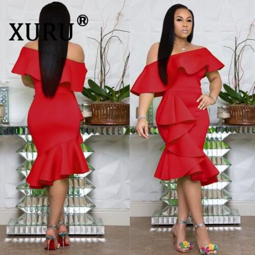 XURU autumn and winter new womens ruffled dress wrapped chest irregular hot lotus leaf collar dress