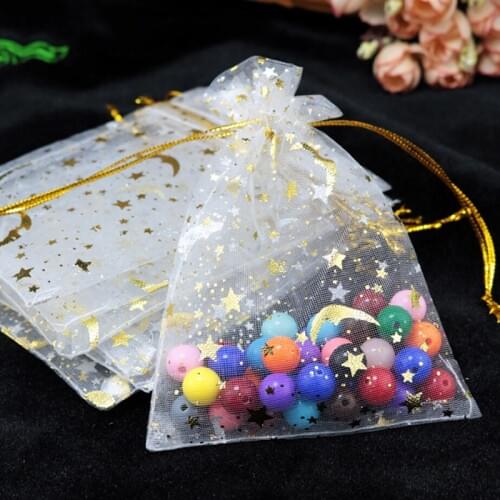100pcs Organza Moon Star Stretchable Bags Gift Packaging Display Jewelry Pouches