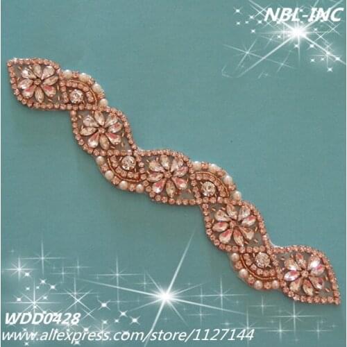 30 pieces) Rose gold crystal bridal beaded rhinestone applique for wedding dress sash DIY iron on WDD0428