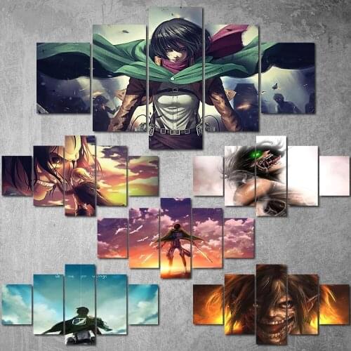 Prints Anime Characters Picture 5 Pieces ATTACK ON TITAN Painting Poster Canvas Modular Wall Art Living Room Home Decor No Frame