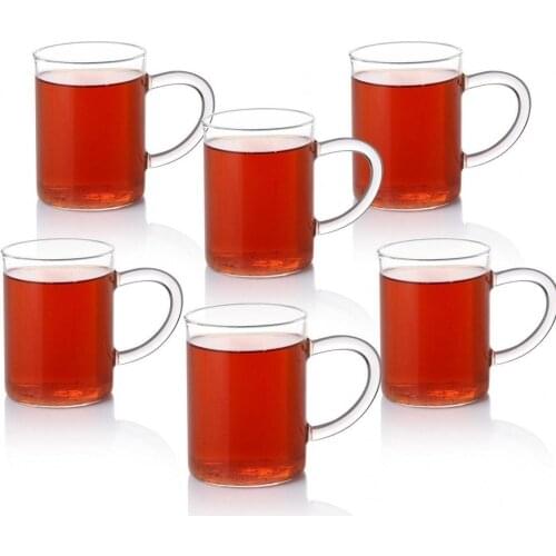 6 PCs Lux Slim Borosilicate Glass Mug Cup 6'lı