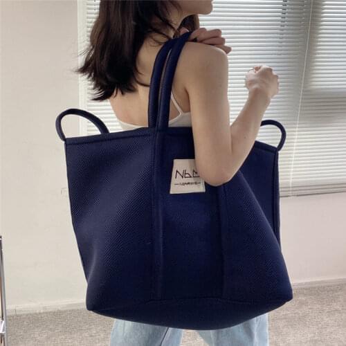 Large Canvas Tote Bag Women Big Capacity Shopping Handbag Simple Lady Shoulder Bag Solid Color Handle Bag Reusable Designer Tote