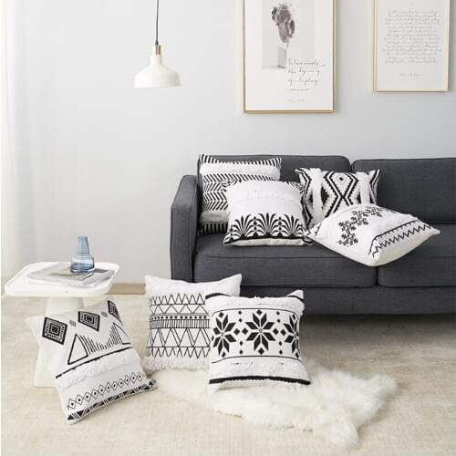 Black Brown Jacquard Geometric Embroidery Cushion Cover Kilim Home Decor Pillow Cover 45x45cm Sofa PillowCase Pillow Sham