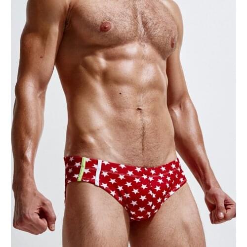 Mens Hot selling Summer Swimsuits Low Wiast Mans Sexy Swim Briefs Gay Beach Shorts Sexy Man Bikini Comfortable Stars Swimwear