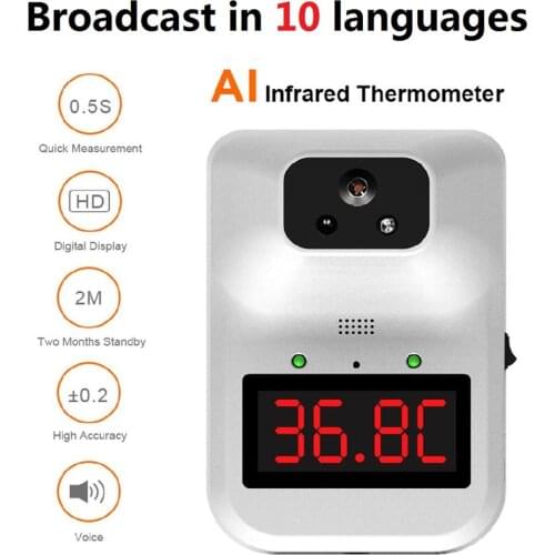 K3 Plus AI Infrared Digital Thermometer Non-contact Forehead Body Adult Thermometer Temperature Alarm Wall Mounted 10 Languages