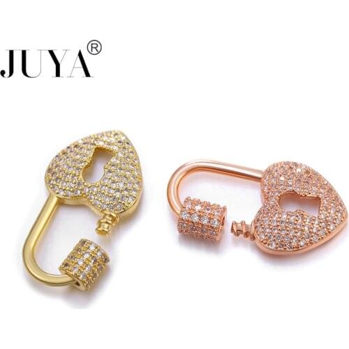 JUYA DIY Necklace Pendants Jewelry Findings Cubic Zirconia Lock Style Spiral Screw Clasps Charm Connectors For Necklaces Making