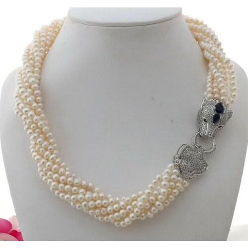 Beautiful 8Strands White freshwater Pearl Necklace 18" CZ Clasp