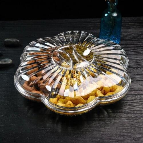 Creativity Flower Shape Acrylic Dried Fruit Box Living Room Four Grid with Cover Food Storage Box Transparent Amber Snacks Plate