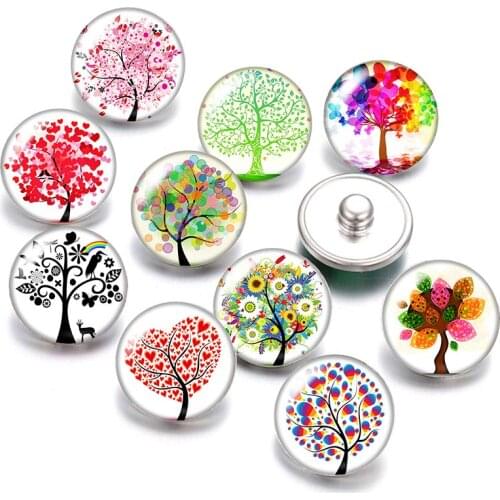 DB0435 Round Beauty Colorful life of tree 18mm snap buttons 10pcs mixed round photo glass cabochon style for snap button jewelry