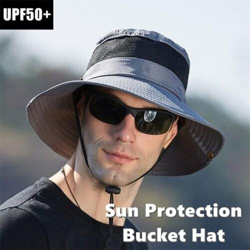Summer Bucket Hat Mesh Breathable Fisherman Hat Mens Outdoor Hiking Hat Big Brimmed Sun Hat Panama Hat Boonie Hat