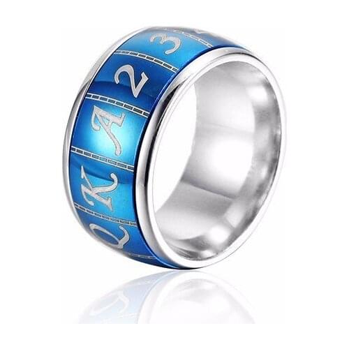 RIR Fashion Stainless Steel Blue Texas Holdem Card Ring Entertainment Bridge Tarot Mens Game Jewelry Ring Size 7-11