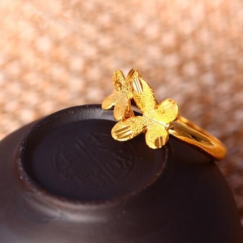 Trendy Style Gold Rings Real 24K Gold Color Fashion Golded Ring For Women Girl Jewelry Accessories R038