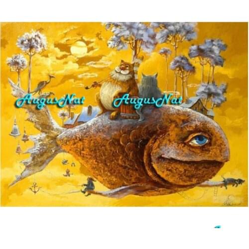 Cartoon diamond painting full drill fish wall art decor cat diamond dots cover picture animal magic beads painting on canvas