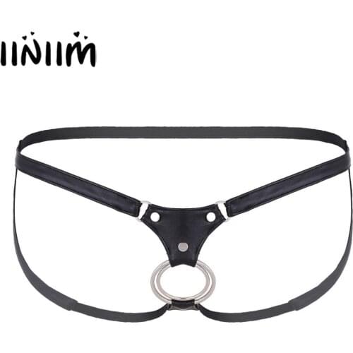 Iiniim Mens Lingerie Open Back Panties Hollow Out Lightweight Jockstraps Penis Low Rise Bikini G-string Underwear with Rings