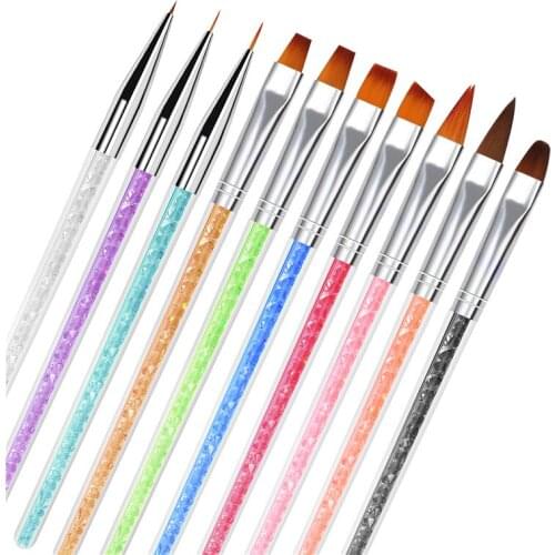 10Pcs/set Nail Brush Set Nail Art Brushes Kit Shiny Painting Pen Drawing Gel Nail Polish Nail Nylon Brush Manicure Handle