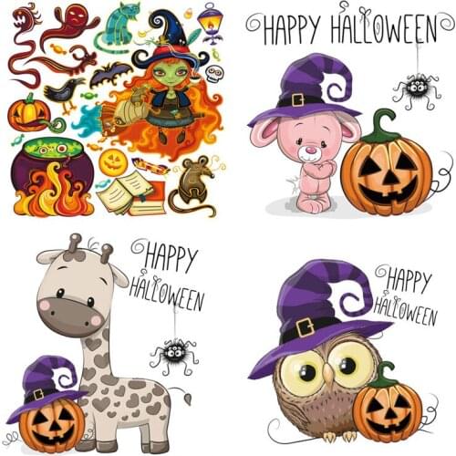 Halloween Clothing Stickers Iron On Patches Diy Heat Transfers Patch For Clothes Boy Girl T-shirt Appliques Decoration