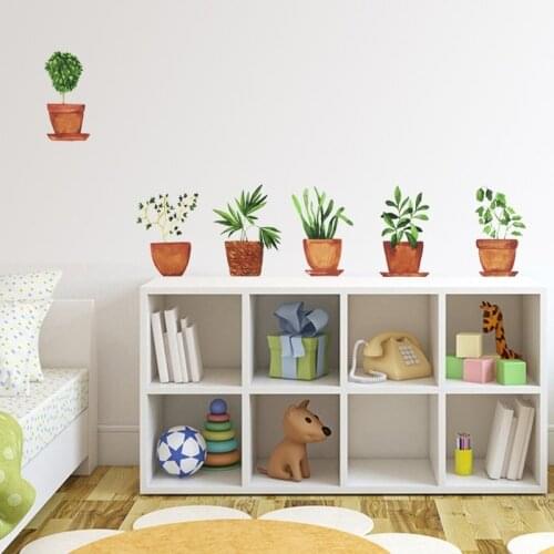 Small Fresh Plants Potted Wall Stickers Home Decor Bedroom Living Room Decoration Decals Removable