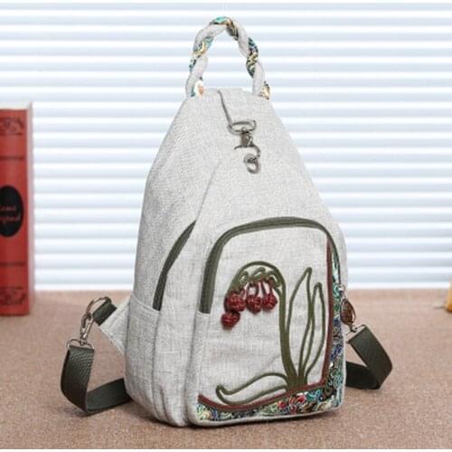 New womens bag national wind mini backpack canvas chest bag literary chest bag personality small backpack travel leisure