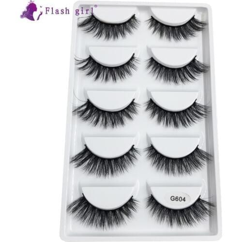 New Arrival 3D Mink Eyelashes G604 Hot Sale 5 Pairs Natural Thick Soft Full Strip Lashes Handmade Reusable Fake Eyelash