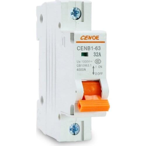 Fine quality solar dc breaker 1P 1000V solar circuit breaker breaking current 4000A with B type tripping 10A 16A 25A 32A 63A