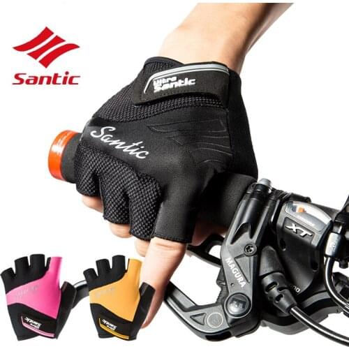 Santic Men Cycling Gloves Half Finger Anti Slip Road Racing Gel Padded Bike Gloves Anti-shock Breathable Bicycle Cycle Gloves