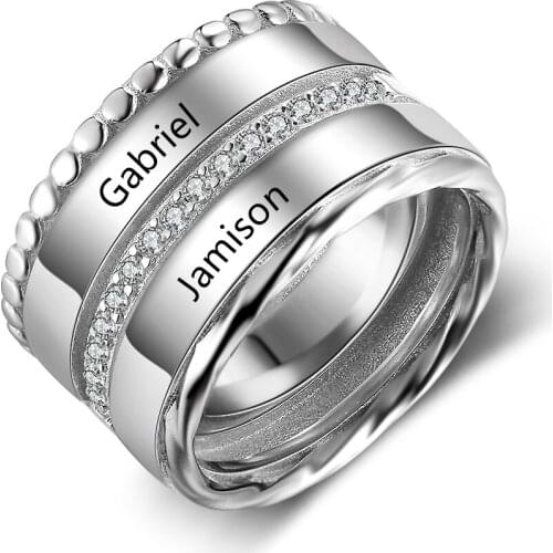 Personalized Ring Engrave 2 names Inlay Spar Cubic Zircon Customize Fashion Ring Exquisite Gift for Women(RI103817)