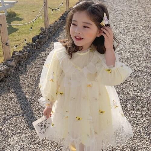 Korean Style Girls Dress 2020 New Princess Girls Party Costume Cute Cartoon Girls Ball Gown Mesh Dress DT029