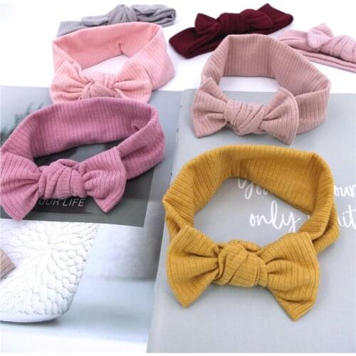 4 PCS Baby Ribbed Headbands Newborn Toddler Baby Girls Neutral Bow Turban Headband Hairband Hair Bow Accessories