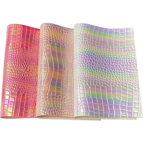 Rainbow Metallic Crocodile Texture Embossed PU Vinyl Faux Leather Fabric For Making Shoe/Bag/DIY Accessories/Hair Bow/Key Chain
