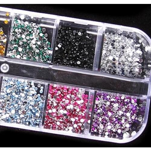 1200x Blings Rhinestones 2mm Mixed Color Nail Art Tips Acrylic Manicure Nail Stickers + Case Manicure Decoration