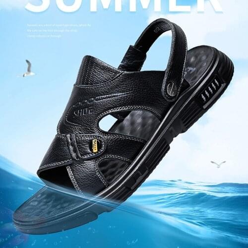 Waterproof Non-Slip Sandals Men Summer Casual Shoes Cow Leather Mens Soft Bottom Wear-Resistant Slippers Platform Sandals 2021