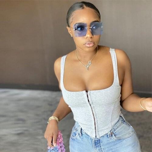 Sexy Crop Tank Top Women Summer Sleeveless Vest Clubwear Square Neck Central Single-Row Clasp Plain Tight Short Vest Top