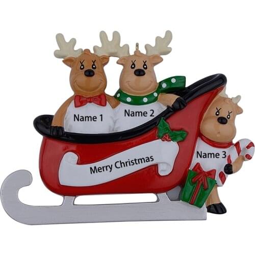 Resin Reindeer Family Sled Family Of 3 Christmas Ornaments Personalized Gifts Write Own Name For Holiday or Home Decor