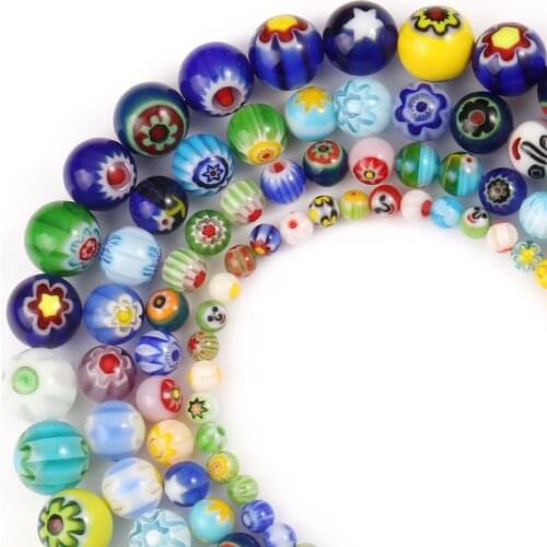 Mixed Ball Shape 4mm 6mm 8mm 10mm Flower Patterns Millefiori Glass Round Loose Crafts Lampwork Beads lot for DIY Jewelry Making