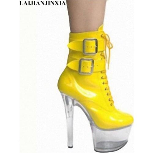 LAIJIANJINXIA brides wedding shoes, hot sale steel pole dancing boots, super high heels Dance Shoes 17 cm High Heels boots