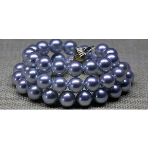 Gorgeous 8-9mmJapanese AKoya grey pearl necklace 18inch 925silver