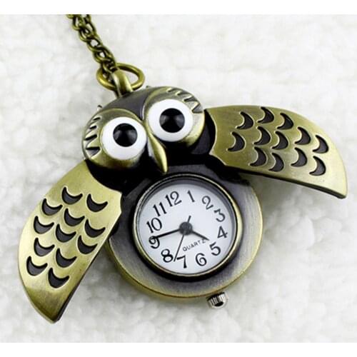 50% HOT SALES！！！Vintage Bronze Retro Slide Smart Owl Pendant Long Chain Necklace Pocket Watch