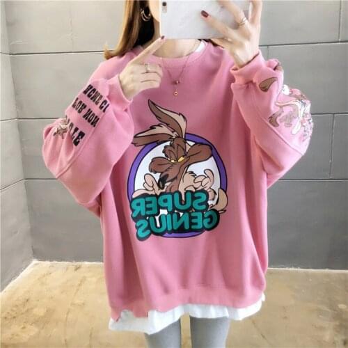 Women hoodie clothing Cotton Polyester Casual Cotton Full Long Cartoon Pullovers Regular O-Neck popular cute