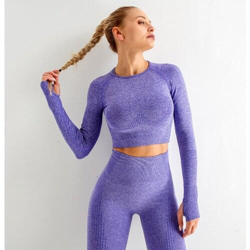 5pcs Women Yoga Set Workout Sportswear Gym Seamless Clothing Fitness Crop Top High Waist Leggings Long Sleeve Sports Suits