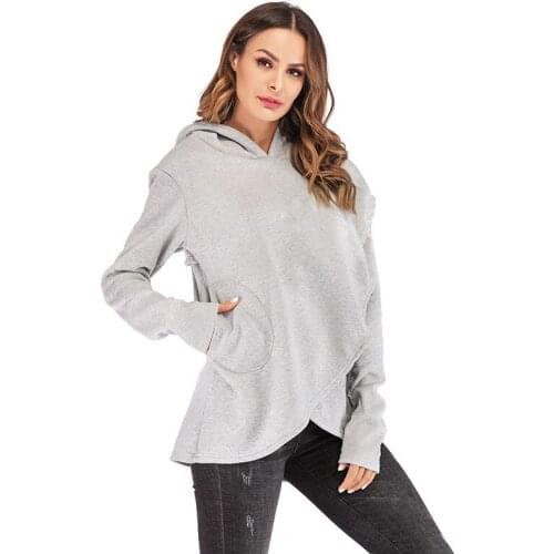 Women Loose irregular Hoodie sweatshirt Autumn Winter Streetwear Pullover Solid Long sleeve Jumper Knitted Tops Casual Coat 2019