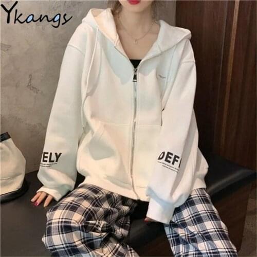 Loose Letter Print Punk Goth Hoodies Harajuku Clothes Women Aesthetic Plus Velvet Coat Long Sleeve Black Demon Pullovers Female