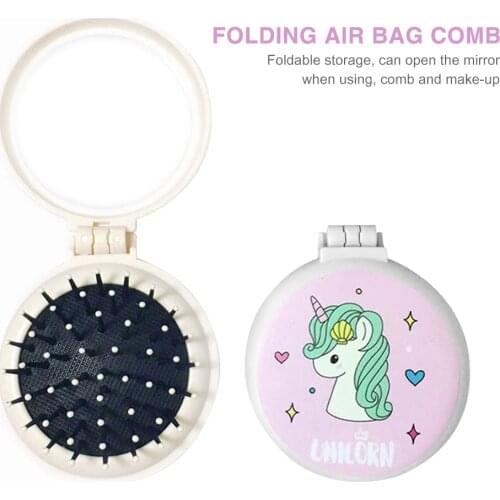 1Pc New Makeup Comb Hair Brush Pro Styling Tool Portable Mini Folding Comb Airbag Massage Round Travel Hair Brush With Mirror