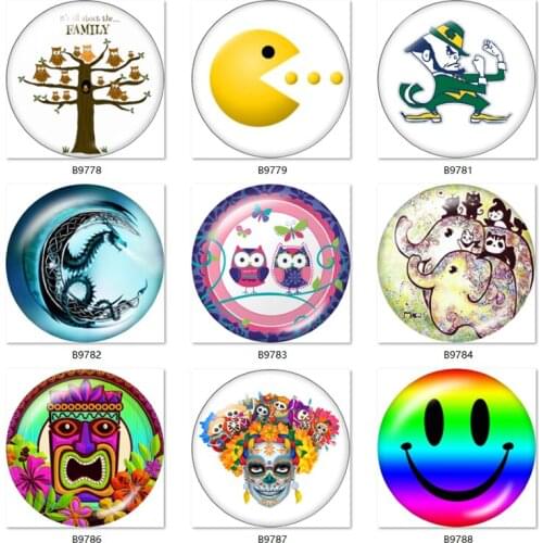 Cartoons owl skull 10pcs mixed 12mm/18mm/20mm/25mm Round photo glass cabochon demo flat back Making findings B9776