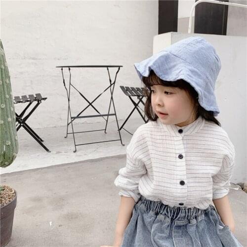 2021 Spring New Baby Girl Long-sleeved Shirt Childrens Korean Style Tee Shirt Shirt Kids Girls Casual Solid Blouse Tees 2-7Y