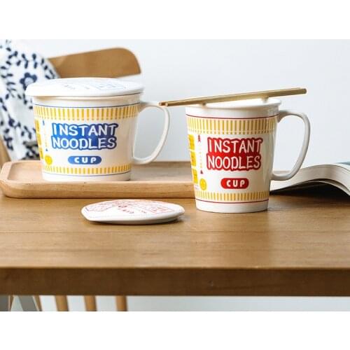 650ml/980ml Japanese Instant Noodle Bowl with Lid Handle Heat-Resistant Oven Soup Bowl Breakfast Cereal Milk Cup