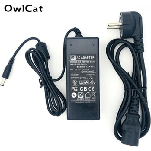 12V 3A AC 100V-240V Converter Adapter 50/60Hz Power Supply EU UK AU US Plug 5.5mm x 2.1mm for Security Surveillanc CCTV Camera